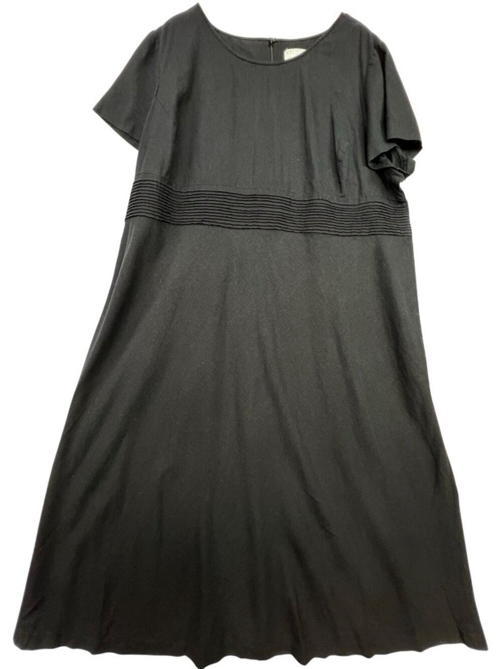Studio C Women's Linen Pleated Waist Maxi Dress Short Sleeve Back Zip 28W Black